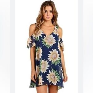 Show Me Your MuMu Birdie Ruffle Dress Cold Shoulder Mini Floral Sz M Sunflower